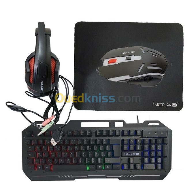 Nova Pack/COMBO 4EN1 NTF9007CM- Clavier + Souris + Tapis + Casque Gamer - Noir