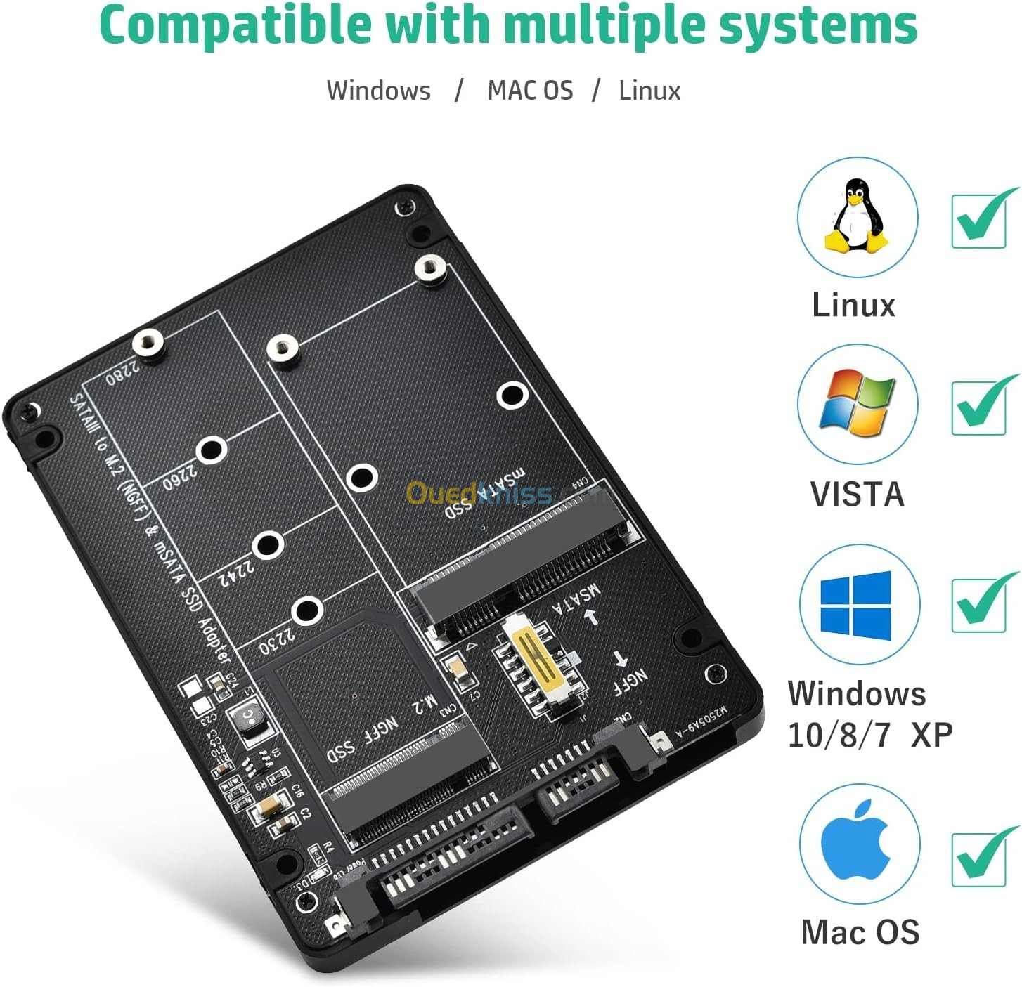 Boîtier de convertisseur adaptateur 2 en 1 Combo M.2 NGFF B-key et mSATA SSD vers SATA 3.0