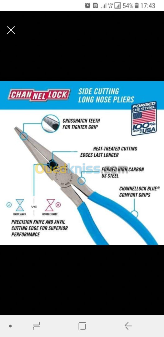 CHANNELLOCK pince à becs longs avec partie coupante, made in USA (livraison disponible)