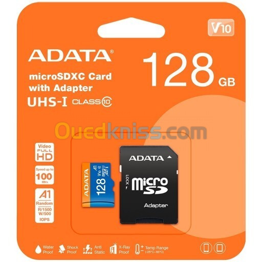 CARTE MEMOIRE ADATA MICRO SDXC 128GO UHS-I CLASS 10 100MBS