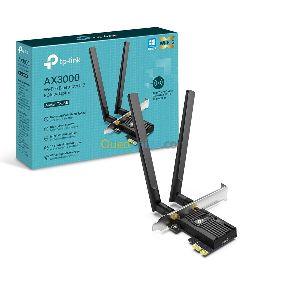 CARTE WIFI PCIE TPLINK ARCHER TX55E AX3000 WIFI 6 BLUETOOTH 5.2