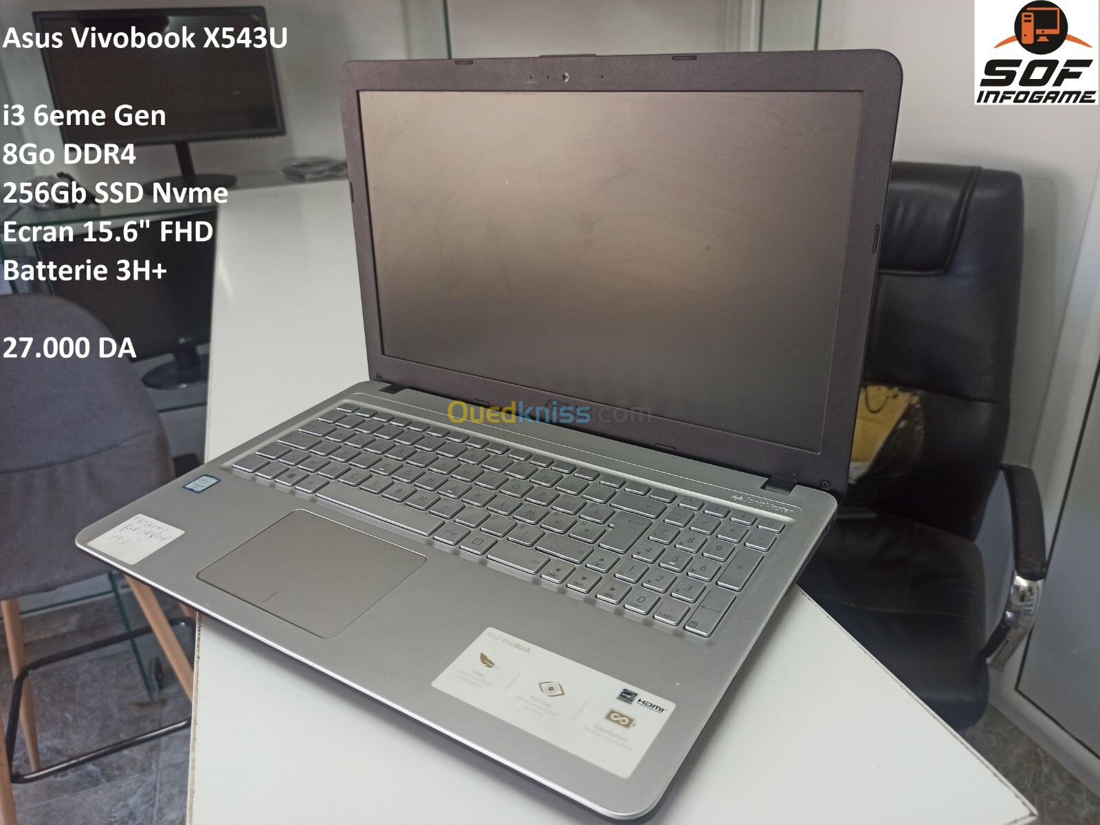 Asus VivoBook X543U i3 6eme / 8Go / 256Gb Nvme / 15.6" FHD