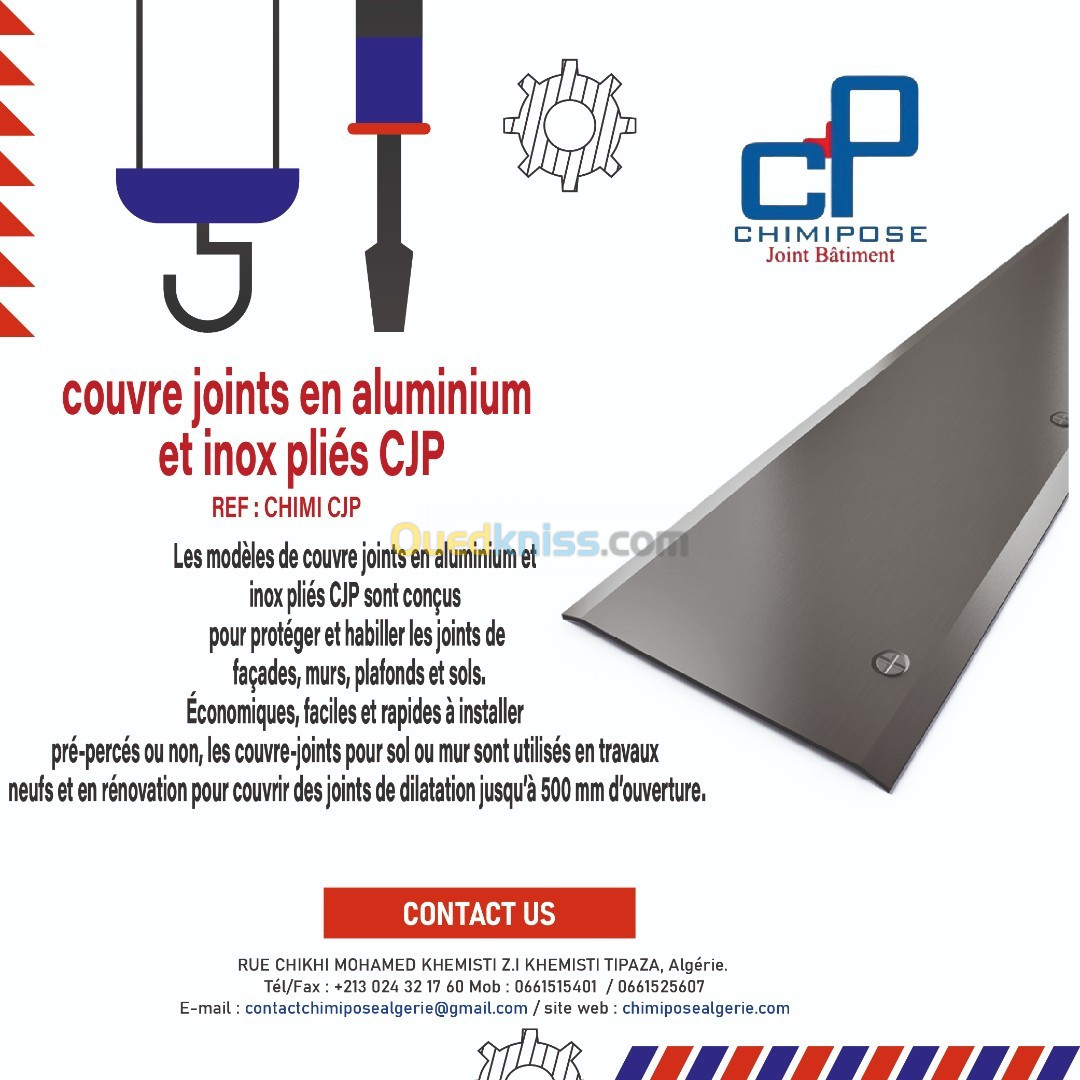 couvre joint en aluminium et inox pliés CJP 