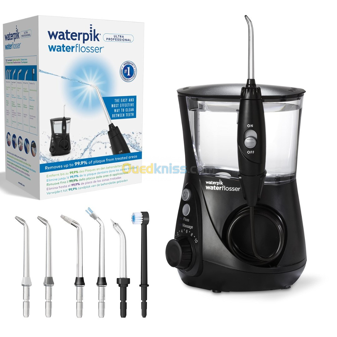 Waterpik Hydropulseur Jet Dentaire-7 Embouts10 Niveaux de Pression, Noir (WP662)