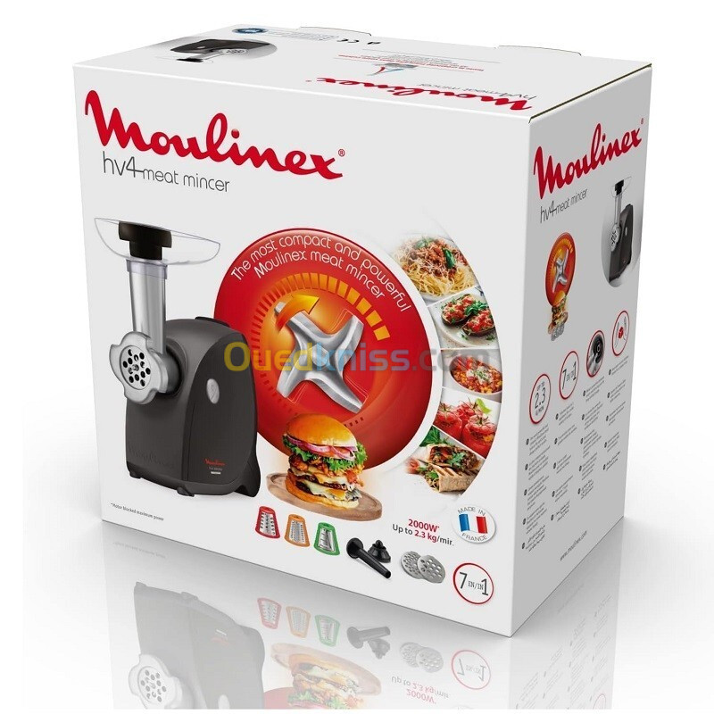 Moulinex HV4 Hachoir à viande, 7EN1 , 2000 W,  2,3 kg/min,Fabriqué en France ME472832