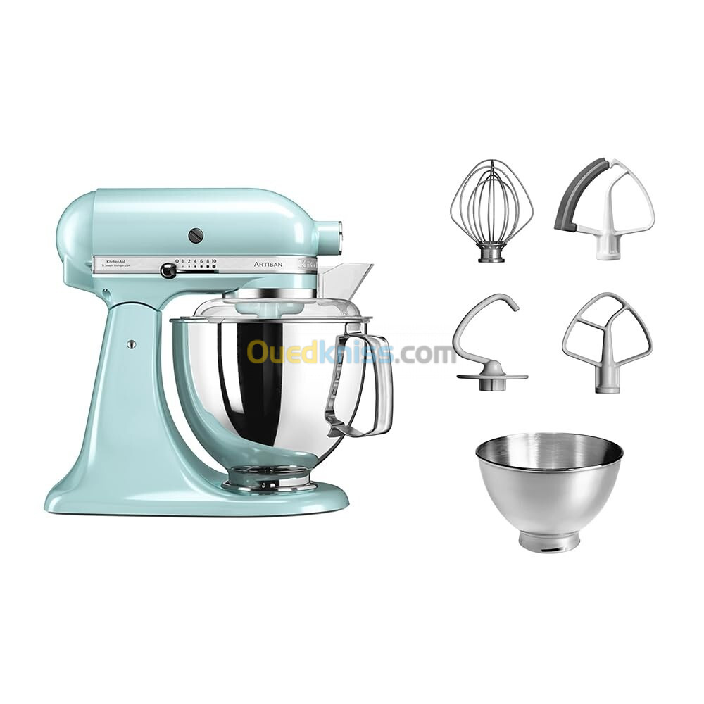 KitchenAid Robot Petrin ARTISAN bleu glace 4,8L - 5KSM175PSEIC - Double bols - 300W