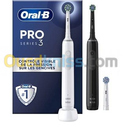 Oral-B Pro serie 3 , Brosse à dents électrique, 2 Brossettes, NOIR / BLANC ,avec socle