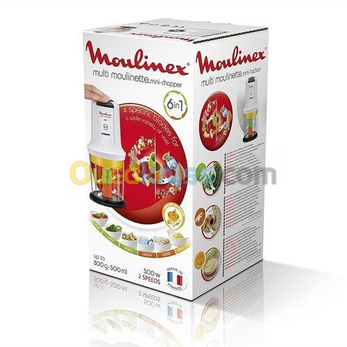 Mini Hachoir MOULINEX Multi-Moulinette - 6 En 1 - AT723110 - Blanc-500w-500ml