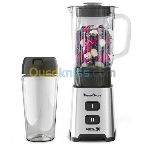 Moulinex Blender PULESO 400W Technologie Powelix-2 vitesses -Bouteille à emporter-Métal-LM17GD10