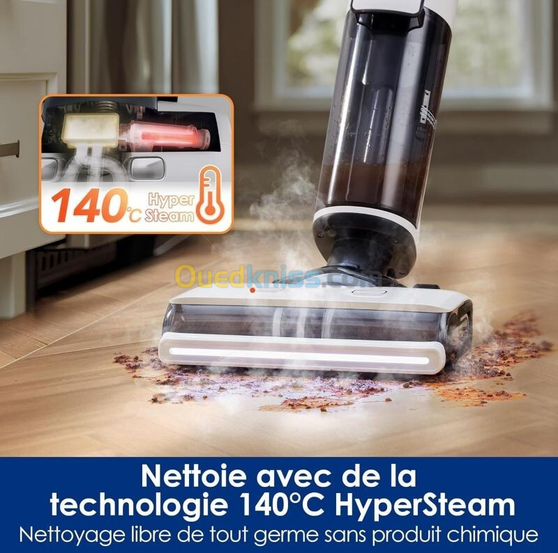 Balai aspirateur sans fil vapeur S7 steam + 3EN1 : aspire,lave et nettoie à la vapeur