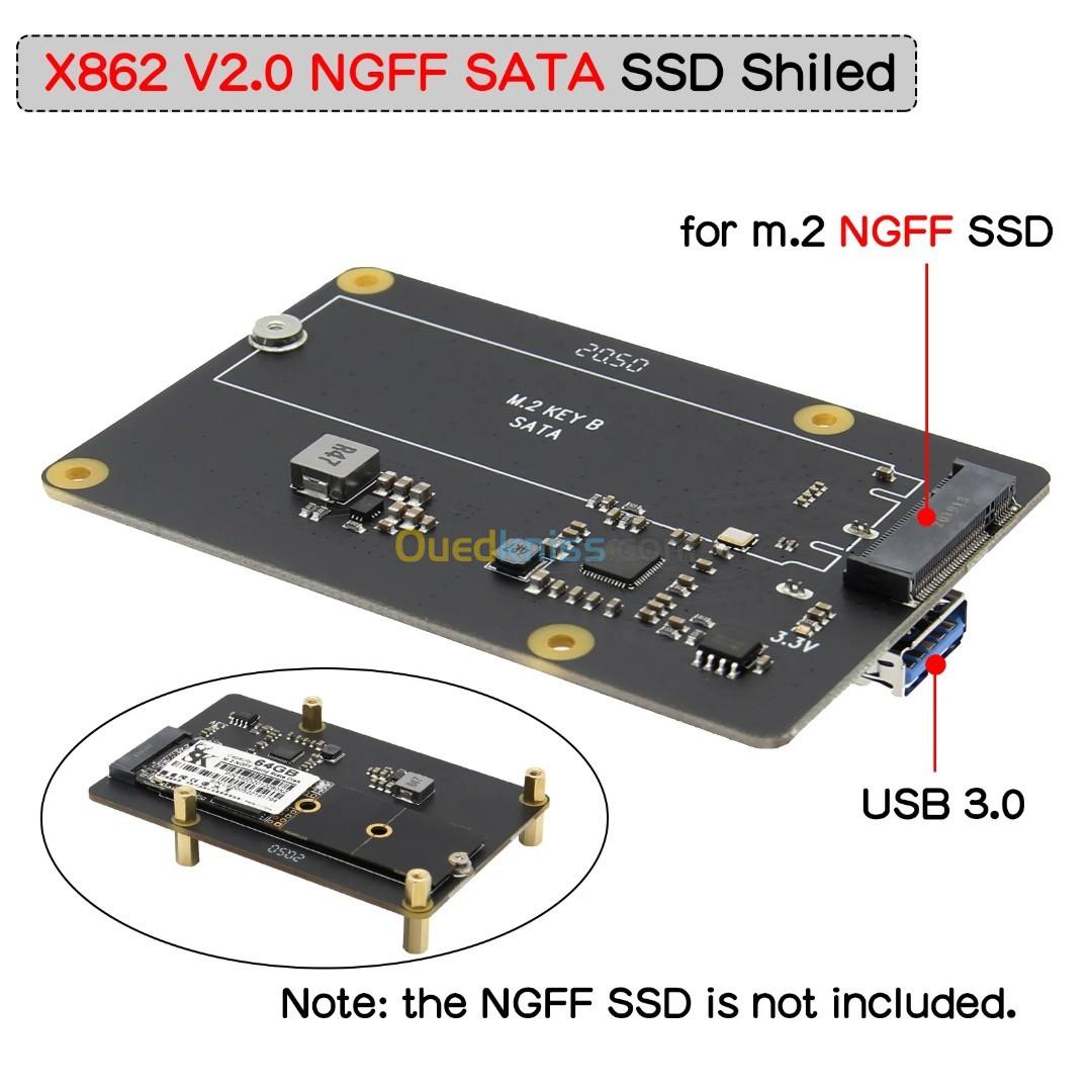 Adaptateur Raspberry, Geekworm X862 V2.0 M.2 NGFF SATA SSD carte