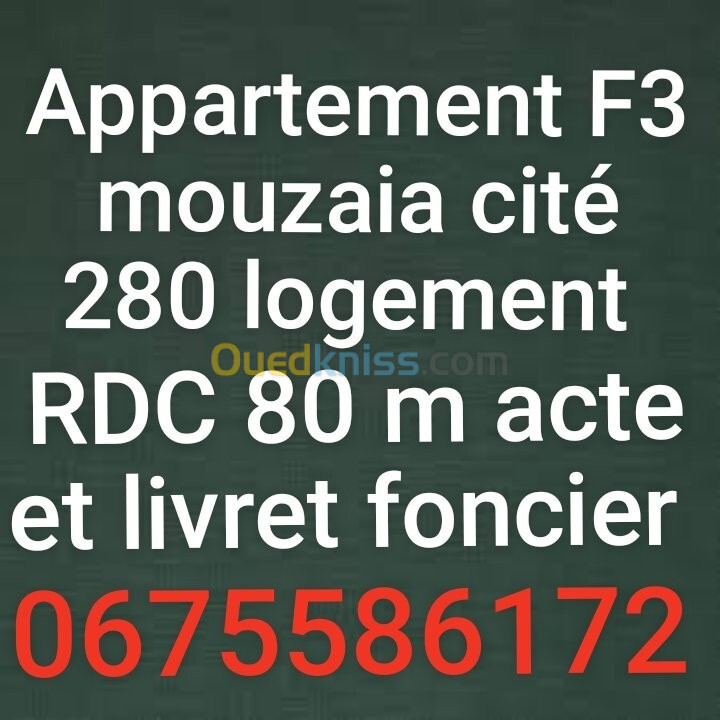 Vente Appartement F3 Blida Mouzaia