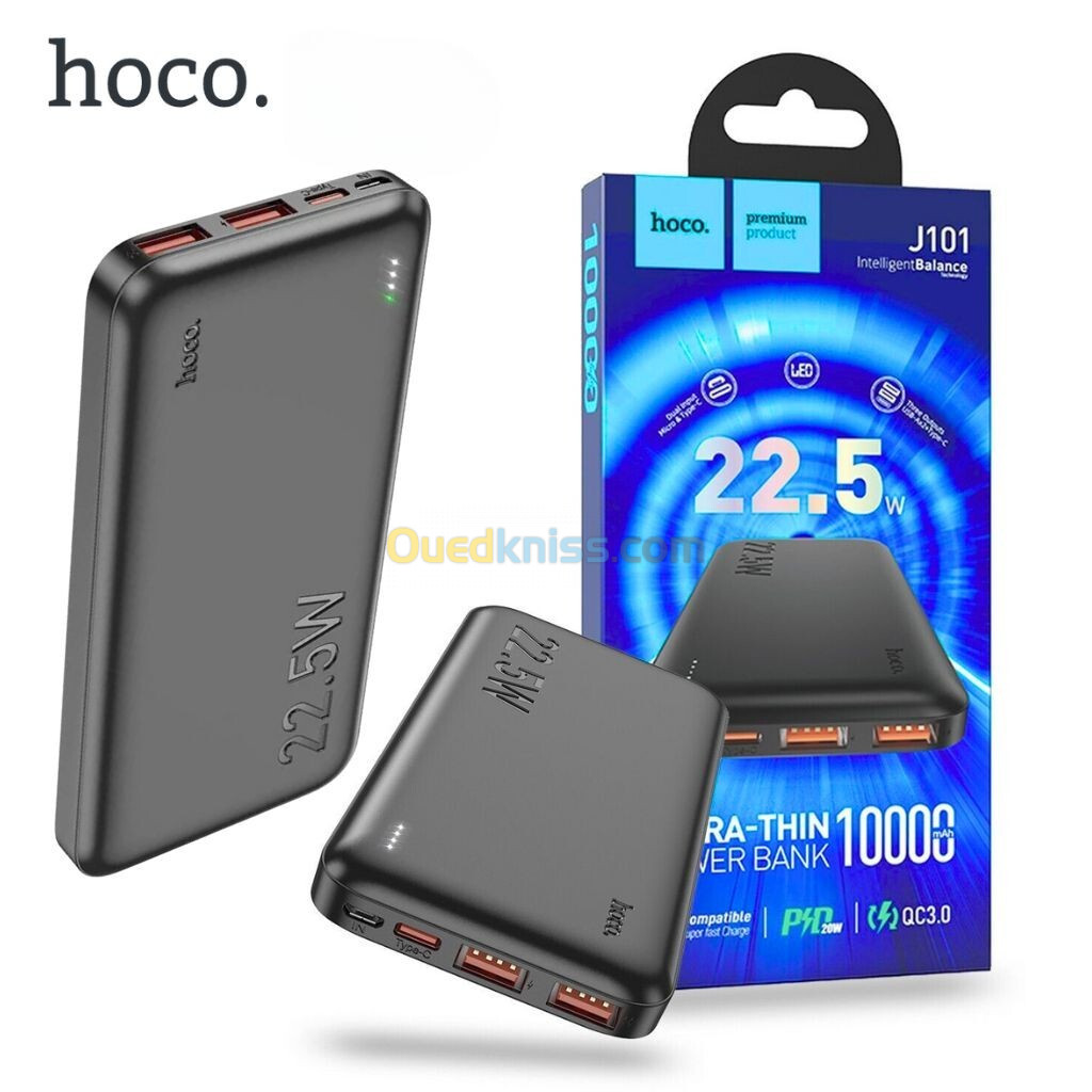 Hoco Power Bank À Charge Rapide Qc 3.0 Ultra-Thin 10000mAh - J101