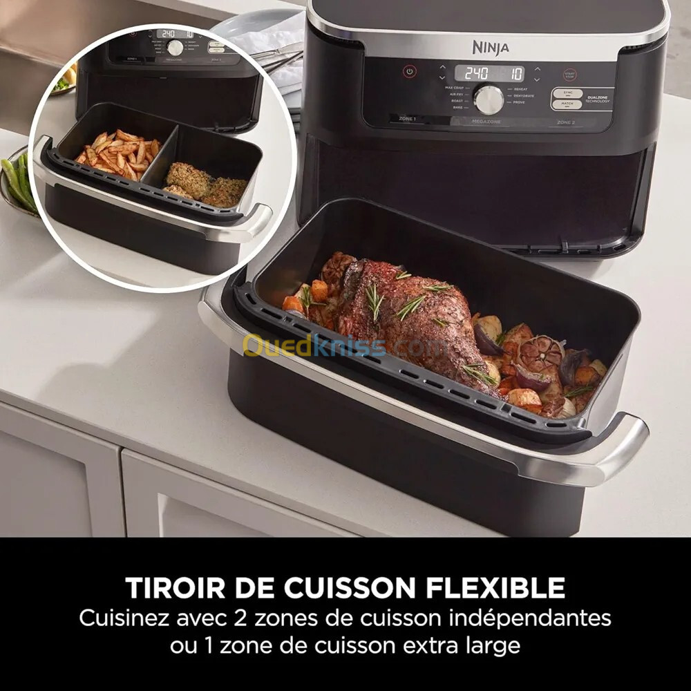 NINJA Foodi FlexDrawer Air Fryer, Dual Zone Avec  Tiroir de 10.4 L,7-en-1,Sans Huilee