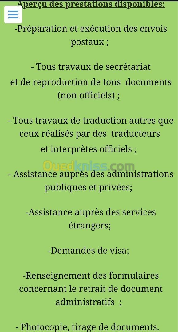 Ecrivain public, Secrétariat & Assistance Administrative