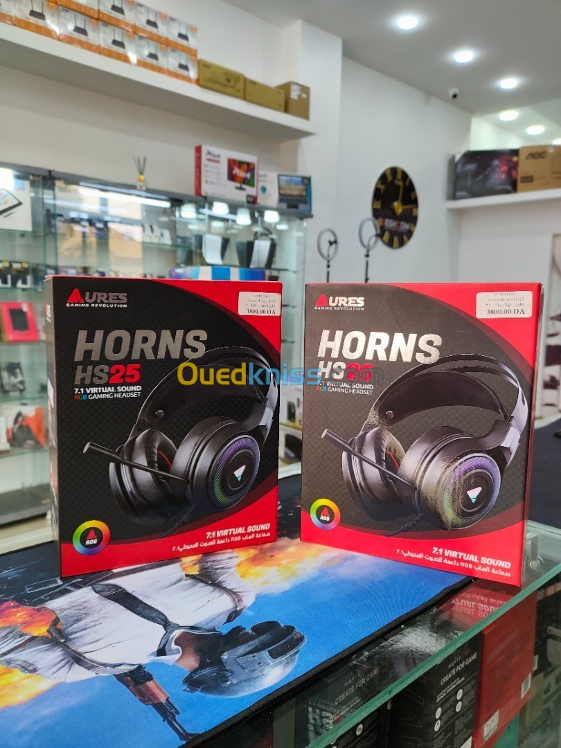 CASQUE GAMING AURES HORNS HS25 HS30 HS40 7.1 LED RGB