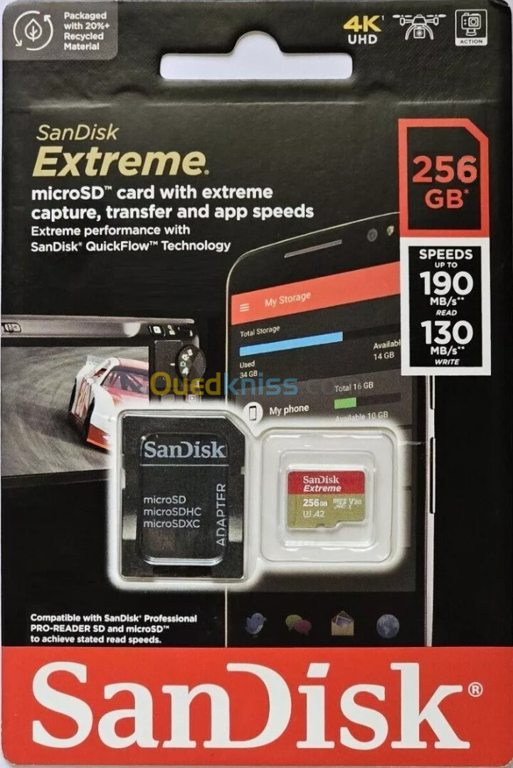 Carte memoire microSDXC SanDisk Extreme - 256 Go 190MB/S