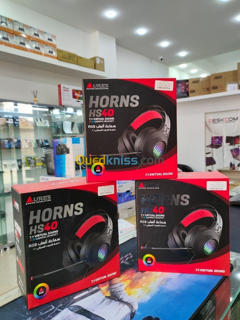 CASQUE GAMING AURES HORNS HS25 HS30 HS40 7.1 LED RGB