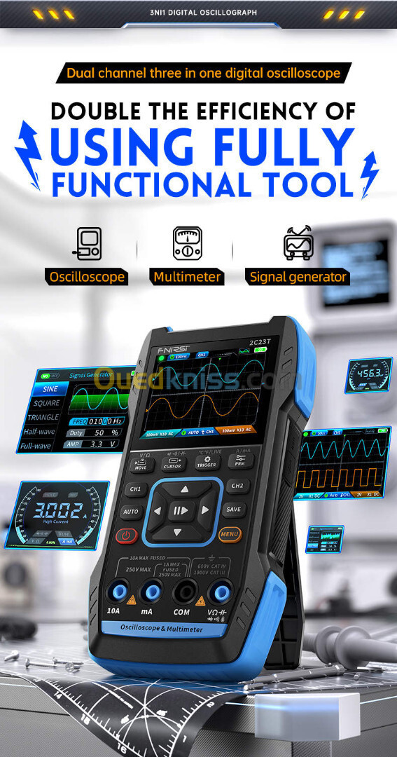 FNIRSI-2C23T 3 IN 1 10MHz 50MSa/s DUAL CHANNEL DIGITAL OSCILLOSCOPE