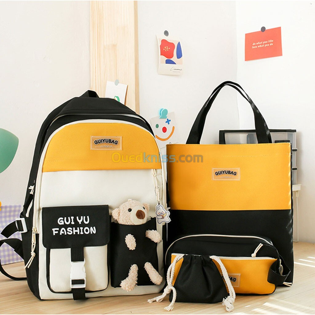  Sac À Dos Scolaire Hello Guiyu Fashion 4pcs en toile pour Adolescents Et Filles - 