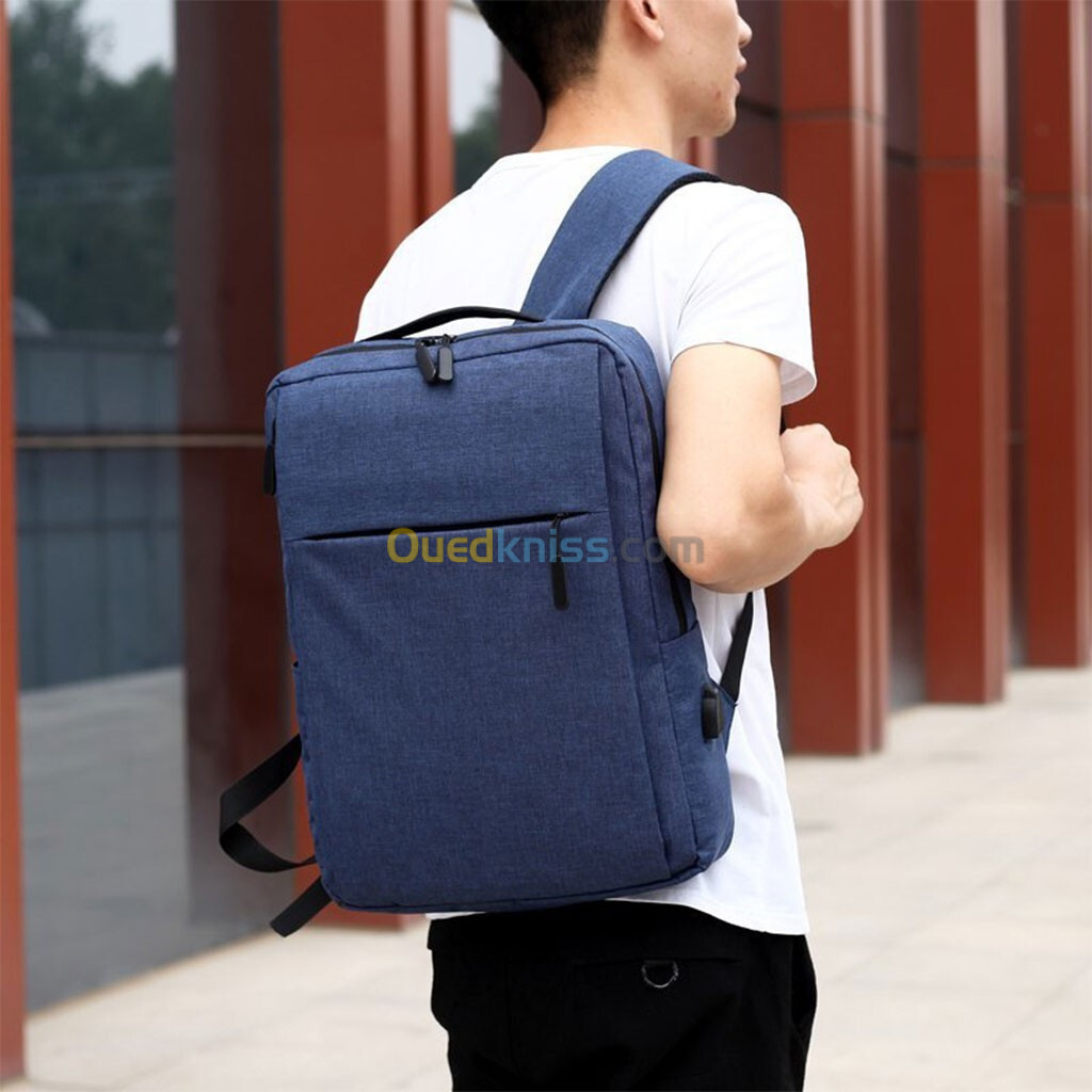 Sac à dos Tissu Oxford avec Emplacement Ordinateur Portable USB - Bleu