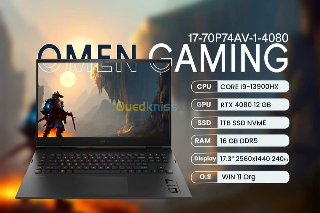 HP OMEN 17/INTEL I9-13900HX/RAM 32GB DDR5/DISK 1TB/NVIDIA RTX 4080 12GB/ECRAN 17.3" QHD 240Hz 