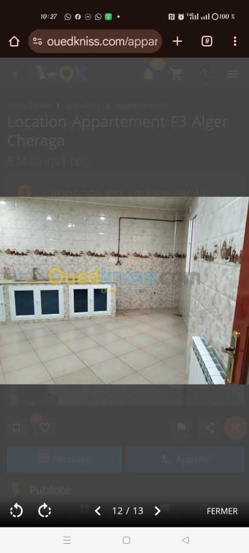 Location Appartement F3 Alger Cheraga