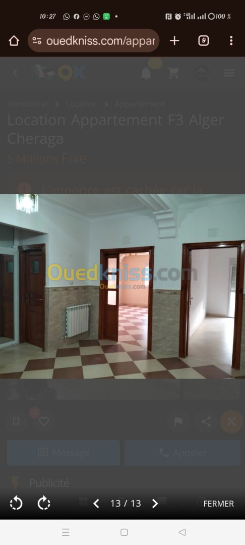 Location Appartement F3 Alger Cheraga