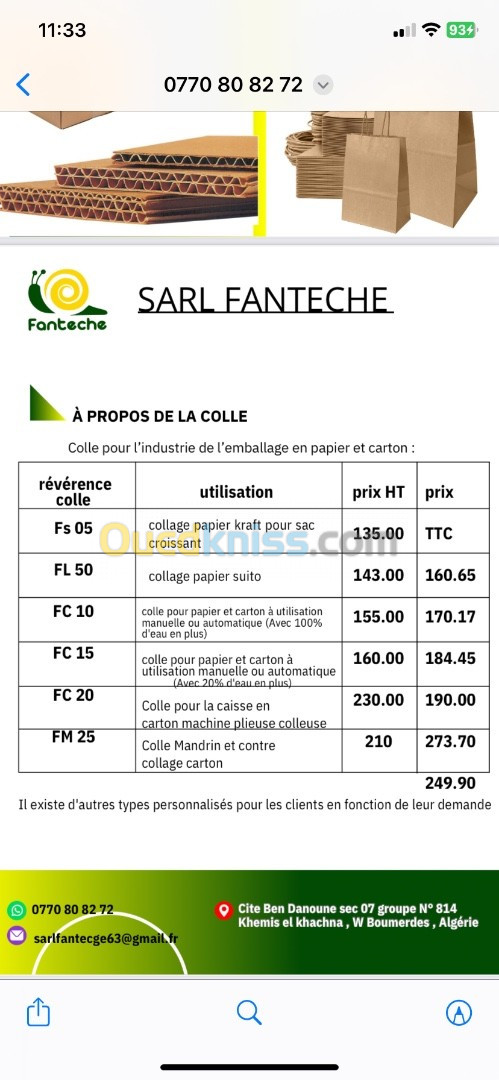 Offre de service de Sarl fanteche