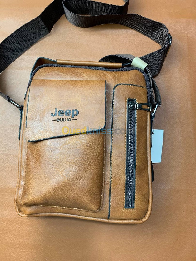 Sacoche Jeep en cuir imperméable v8 Marron Claire  