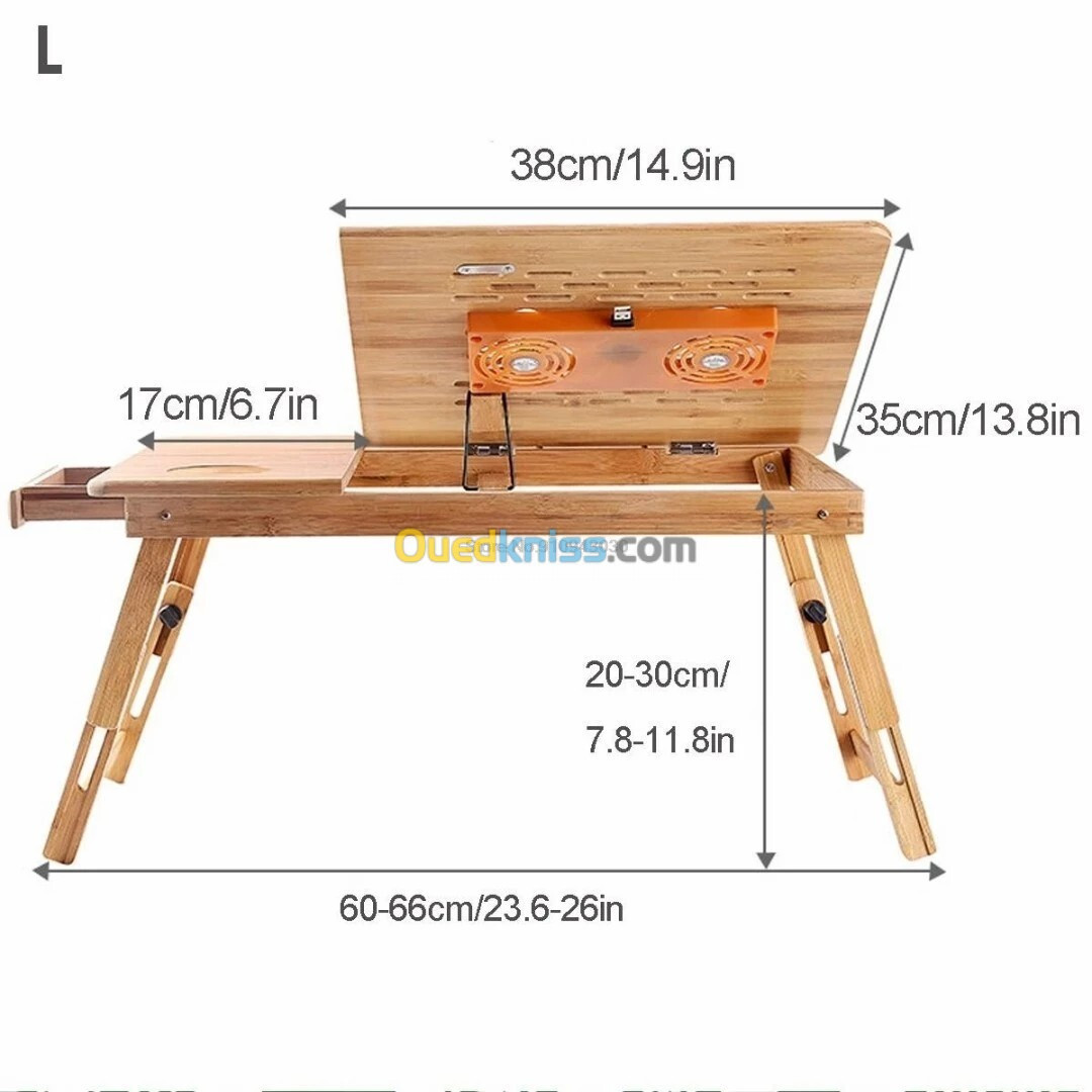 Table & Refroidisseur avec Ventilateurs en Bois pour Laptop et mac Pliable & Réglable BM92 BAMBOO