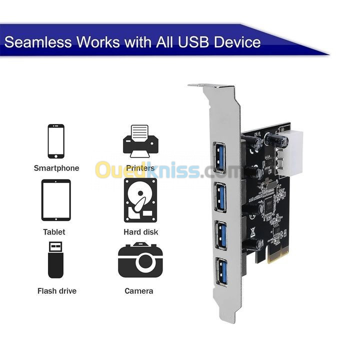 PARTAGEZ CE PRODUIT   Carte d'extension Adaptateur PCI express PCI-E 4 Ports USB 3.0 