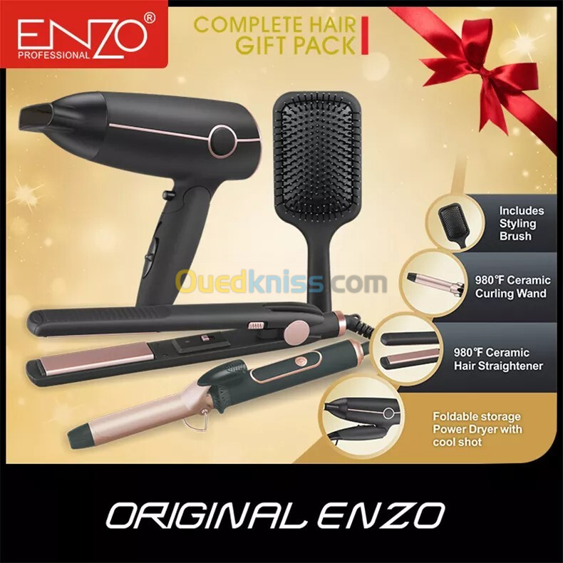 PACK Original Enzo Professional kit 4en1 ( Séchoir + Brosse chaufante +Lisseur + Boucleur ) EN-6302