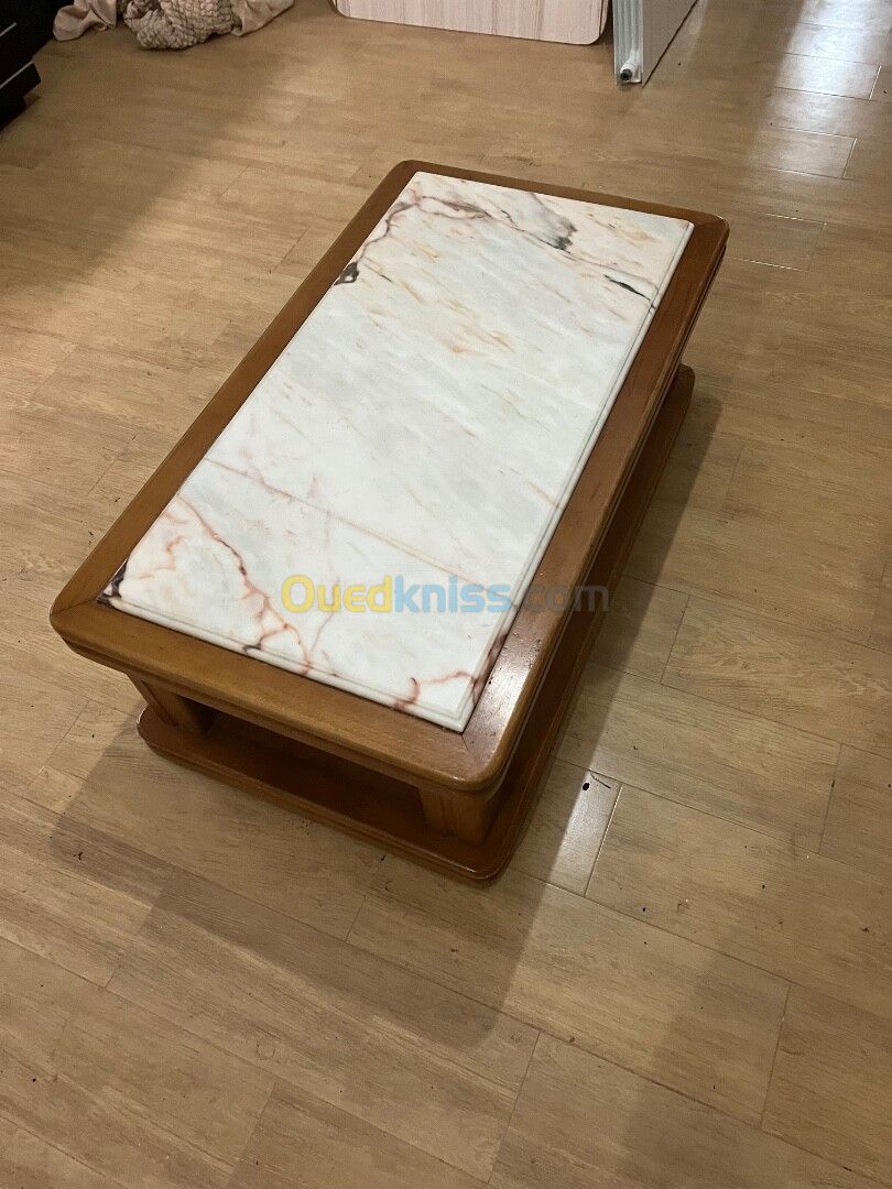 Table Basse En Bois Hêtre Haute Qualité Avec Plateau De Marbre 