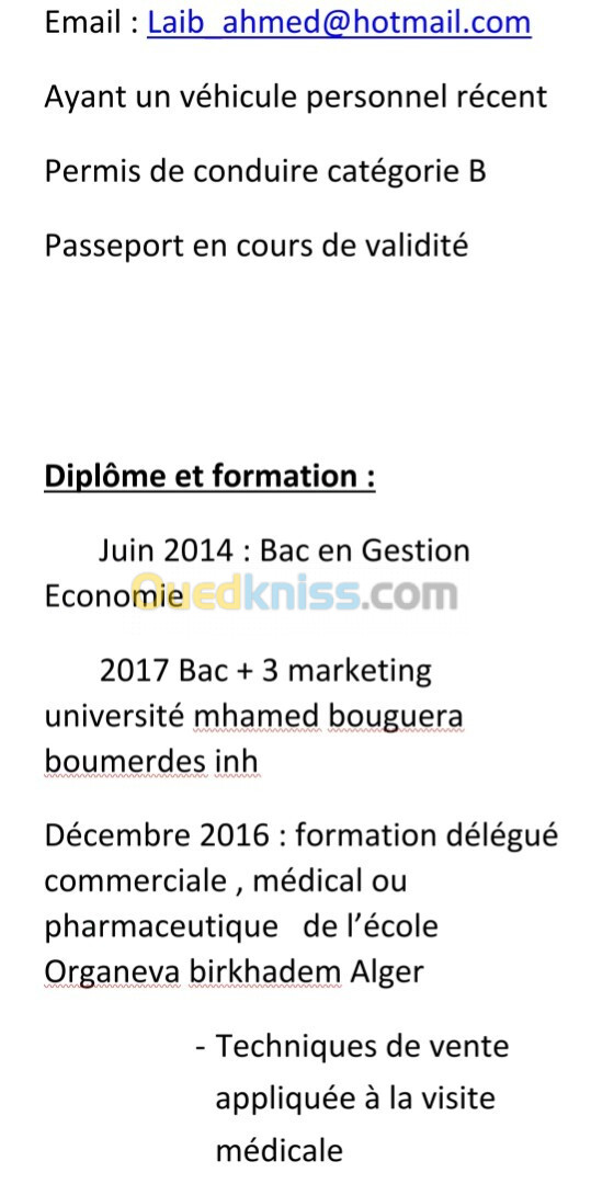 Délégué commercial pré vendeur chauffeur personnel....