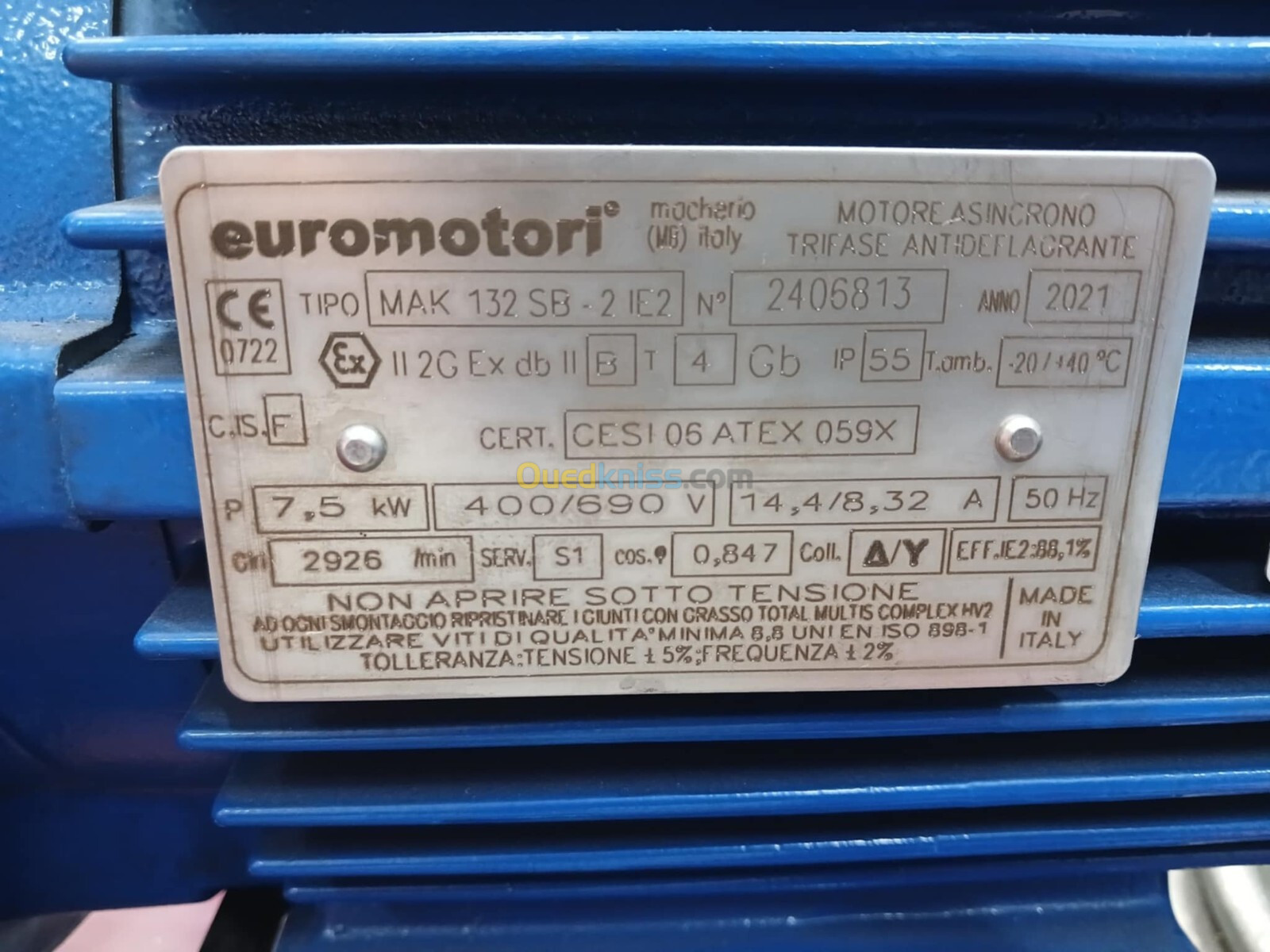 POMPES À PALETTES 1000 l/m AVEC MOTEUR ELECTRIQUE  ANTIDÉFLAGRANT ATEX 