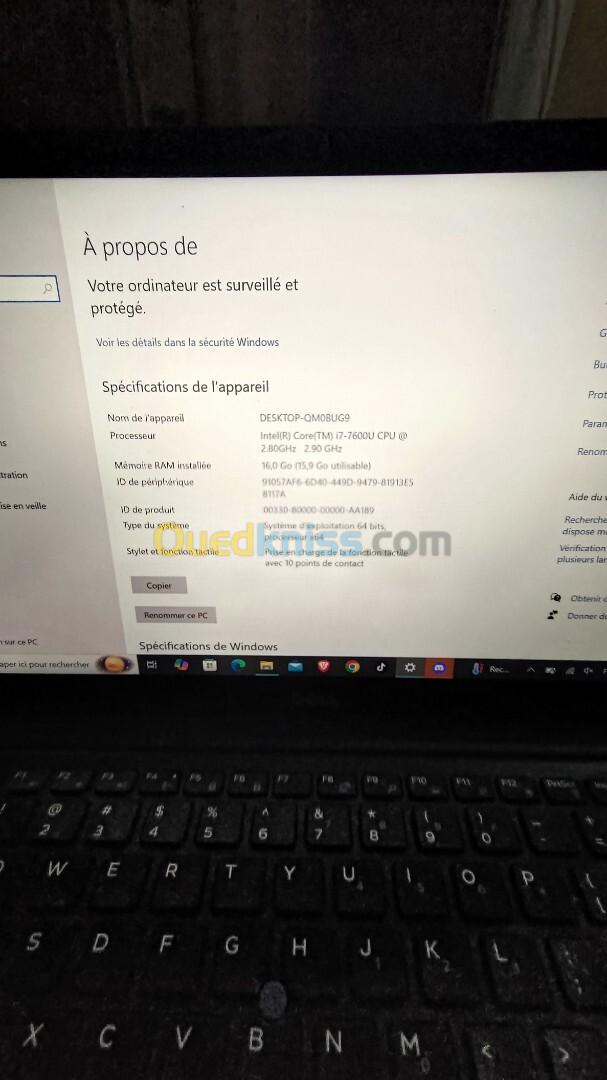 Laptop DELLL i7 7eme génération 16 GB ram écran 2K tactile 