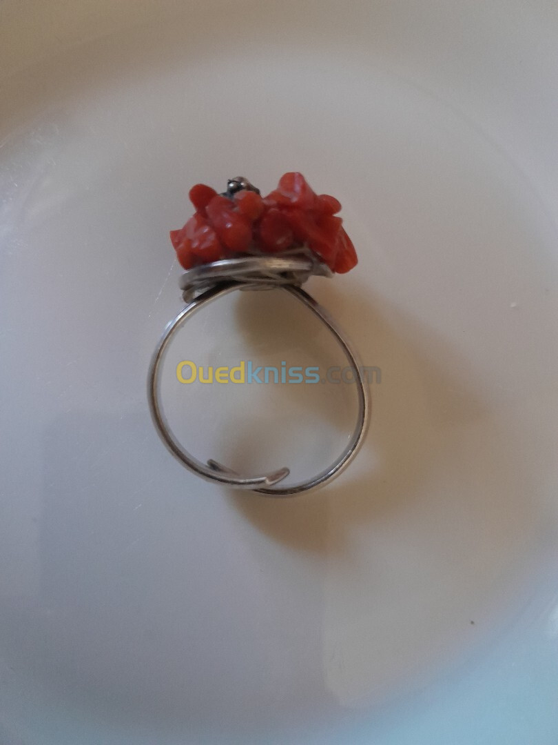 bague corail en argent reglable  خاتم مرجان فضة قياس يتبدل