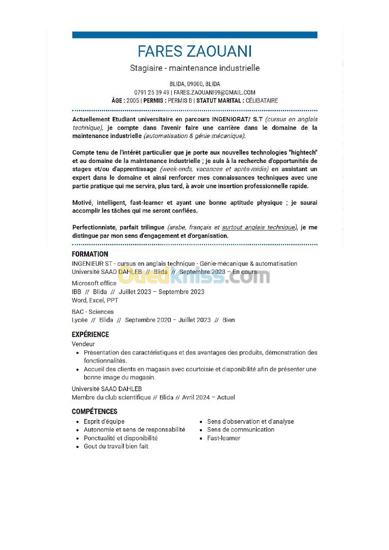 STAGIAIRE / APPRENTIT (Maintenance industrielle)