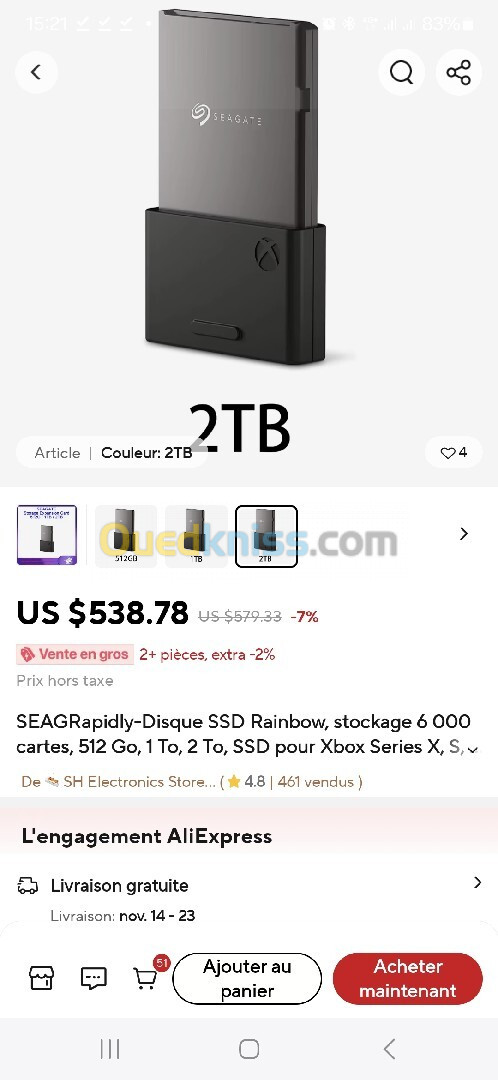 Carte d'extension de stockage SSD 2To Seagate pour XBOX Séries