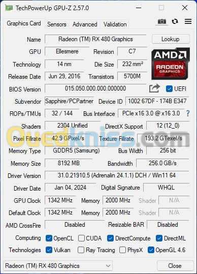 Sapphire RX 480 Nitro+ 8G