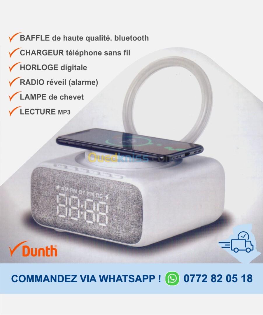 Enceinte bluetooth/RADIO/REVEIL/chargeur téléphone sans fil/ampli BAFFLE/HORLOGE/LAMPE /DUNTH