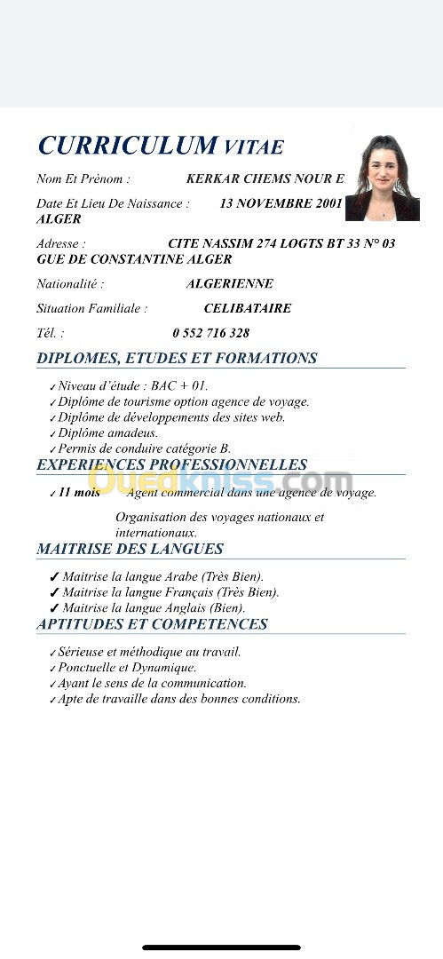 Agent de billetterie ou bien agent commercial dans une agence de voyage 