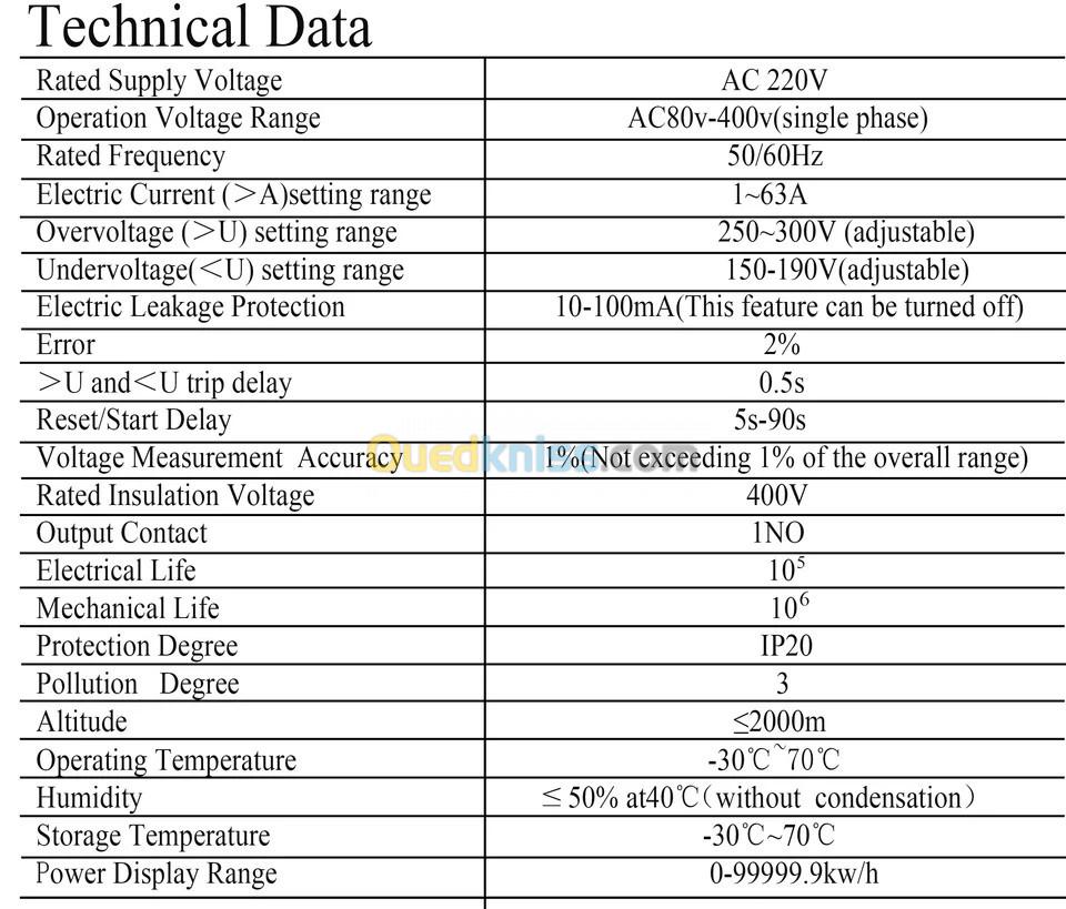 Protection contre les surtensions smart connecté, compteur d'énergie kWh, 2P, 63A, TUYA Andrea WiFi