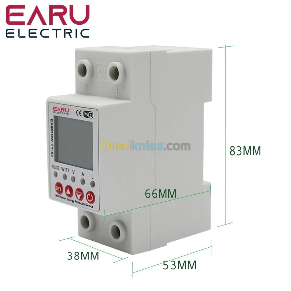 Protection contre les surtensions smart connecté, compteur d'énergie kWh, 2P, 63A, TUYA Andrea WiFi