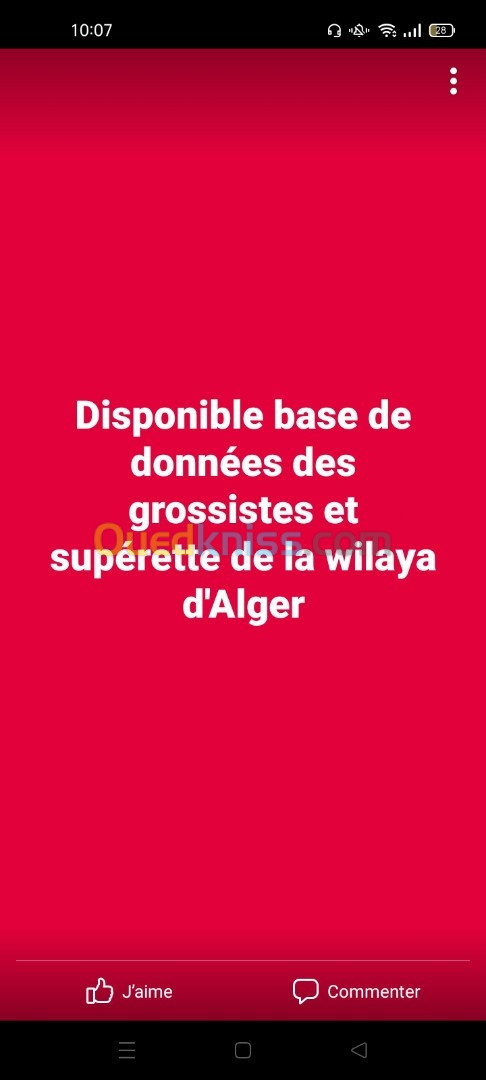 Vente de base de données des supérette et alimentation de la zone de Alger pour entreprise 