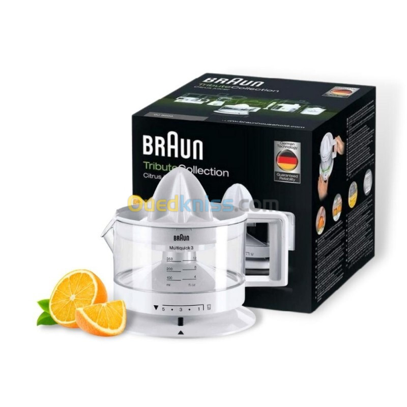 BRAUN Presse Agrumes Electrique CJ3000 ,350 Ml, 20 W, Plastique/ Blanc