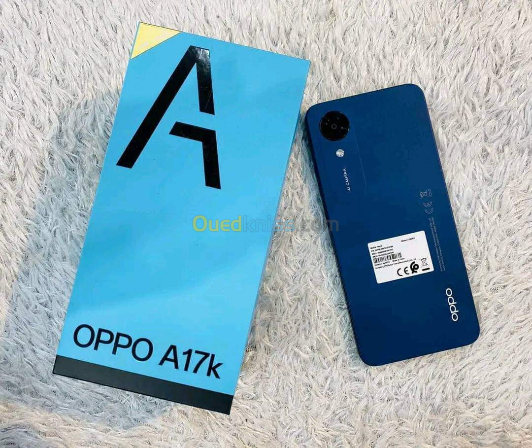 Oppo A17k مواصفات الهاتف: - الشاشه : 6.56 انش من نوع ips بجوده HD+ ✅processeur #HelioG35 ✅ RAM: 3 ✅ Stockage 64GB ✅- Empreinte digitale ✅- batterie : 5000mAh