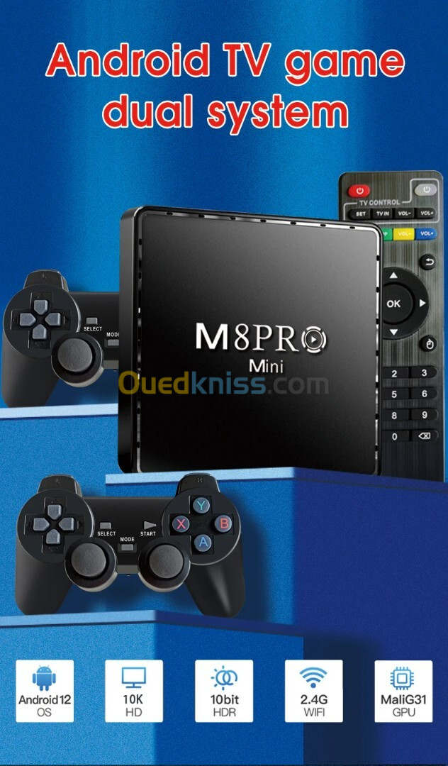 TV BOX M8 PRO GAME Console de jeu rétro 64 Go 10000 jeux intégrés Android 12