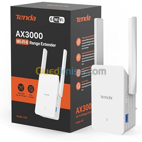 Point d'accès TENDA A33 AX3000 Wi-Fi 6 Double Bande 2,4 GHz/5 GHz